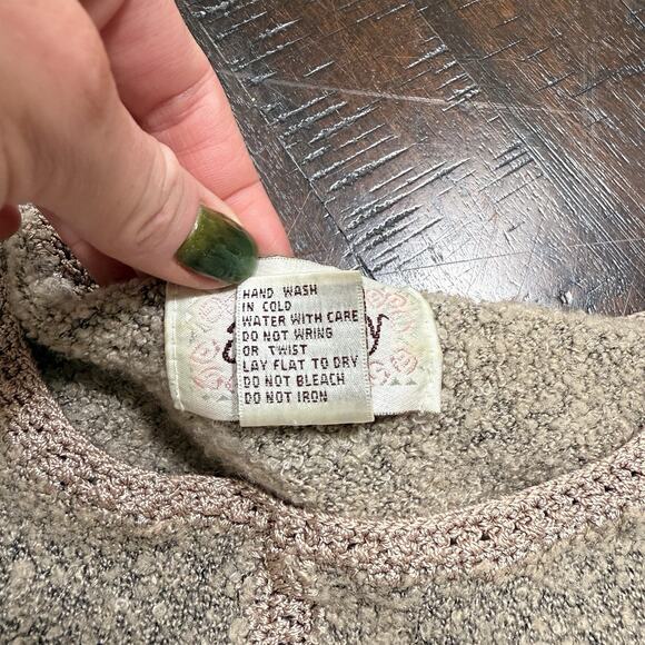Vintage Jenny Boucle Sweater M Sage Gray Floral Embroidered Bead Cottagecore 90s - Picture 6 of 12